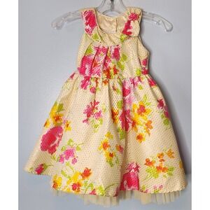 Jona Michelle Floral Party Dress Toddler 3T Yellow Pink Sequin Sleeveless EXC